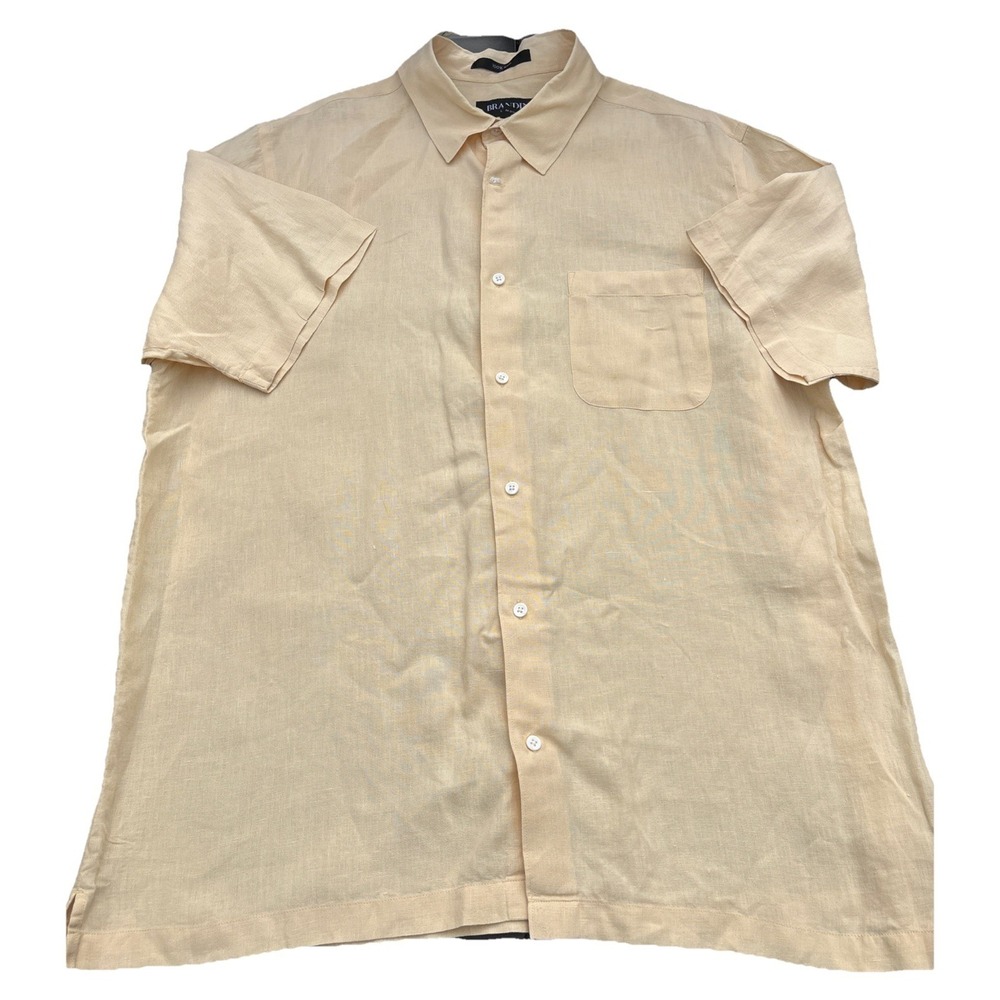 Brandini Linen Short Sleeve Button Up Shirt Natural Beige Size XL